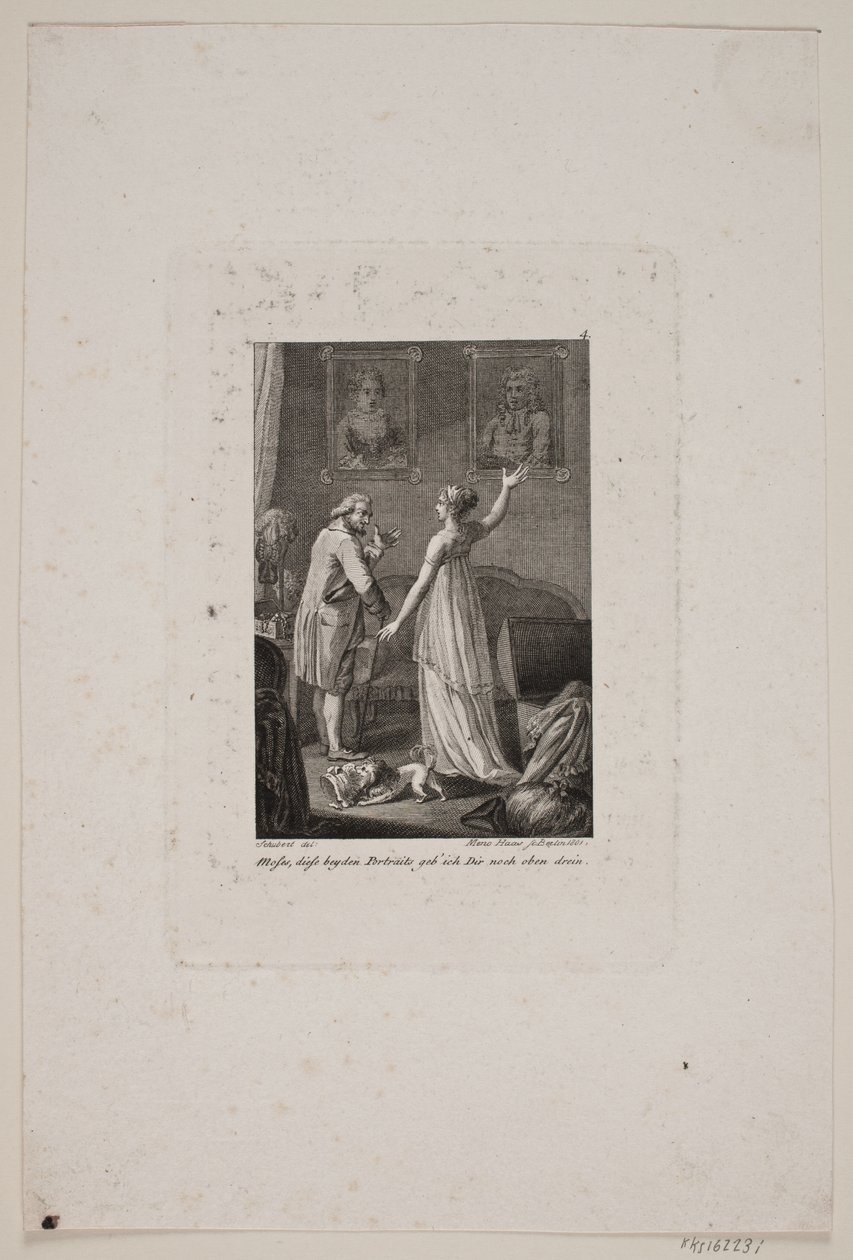 Illustration mit Dame und Herr vor zwei Porträts von Meno Haas