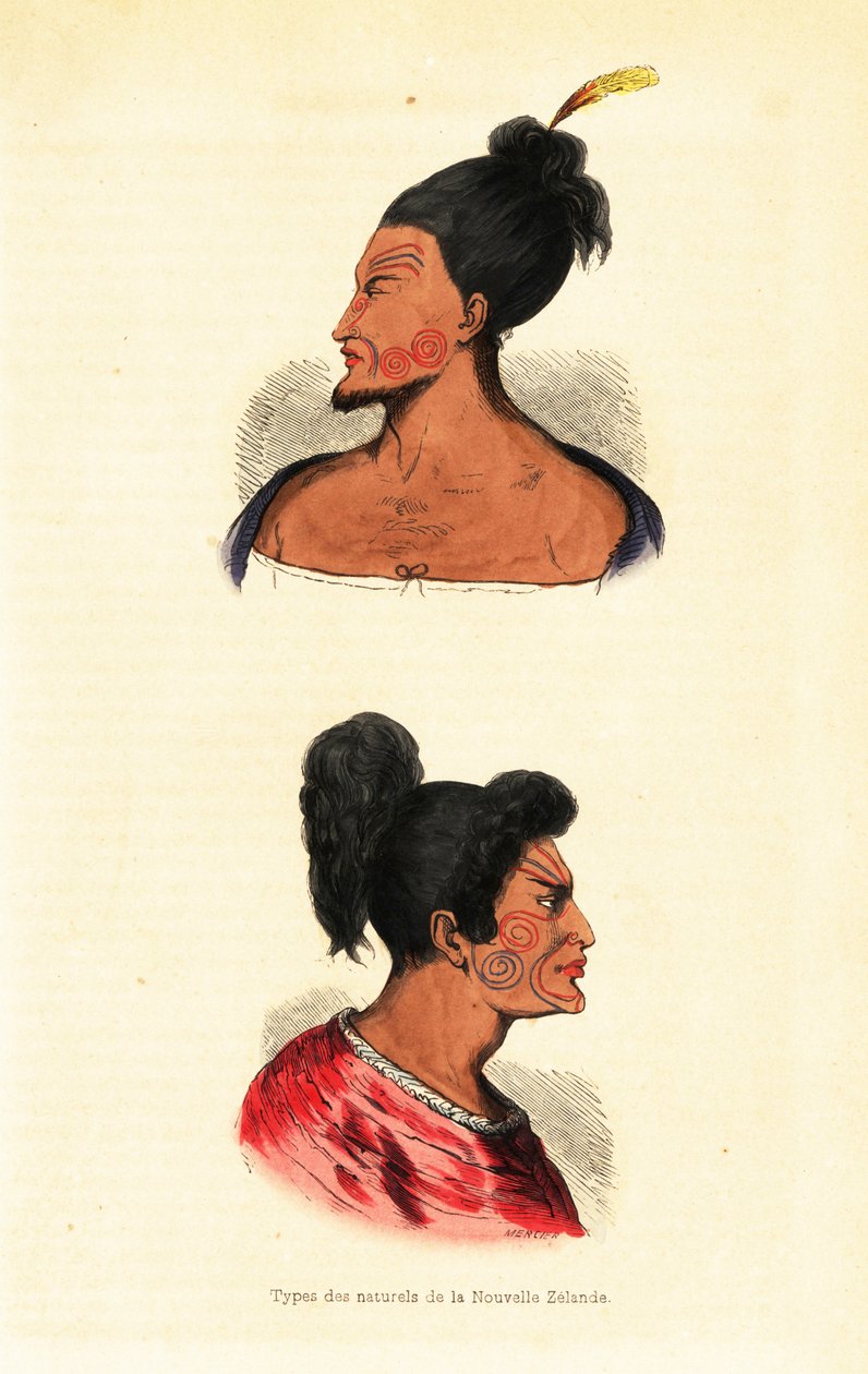 Büsten von Maori-Männern mit Gesichtstätowierungen oder Ta moko aus Neuseeland von Mercier Mercier