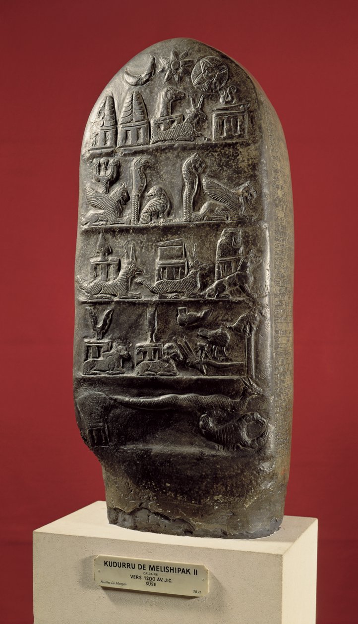 Kudurru von König Melishikhu II, darstellend babylonische Embleme, aus Susa von Mesopotamian