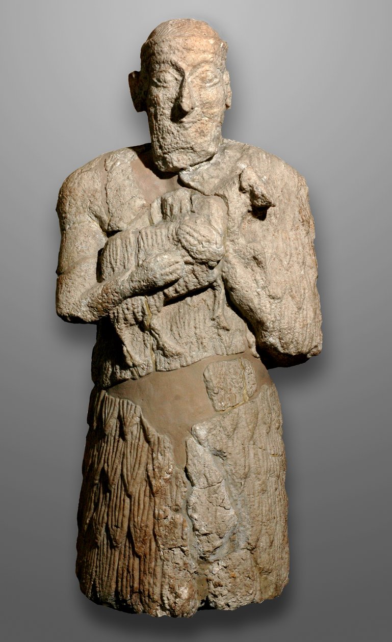 Statue eines Mannes, der Schafe zum Opfer bringt, Sumerien von Mesopotamian