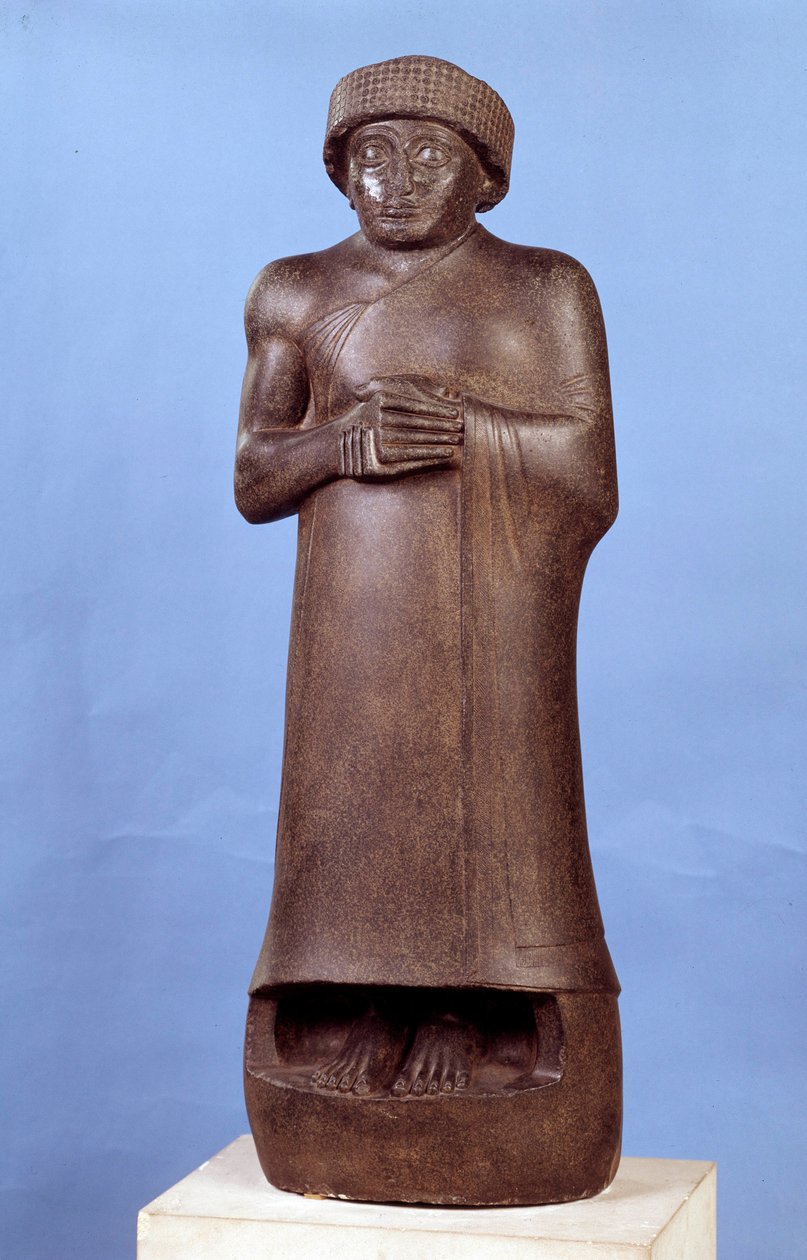 Mesopotamien: Statue aus Diorit ohne Inschrift von Gudea, Gouverneur der Stadt Lagash. Um 2150 v. Chr. Neusumerische Periode (ca. 2150-2000 v. Chr.). Paris, Louvre Museum von Mesopotamian Mesopotamian