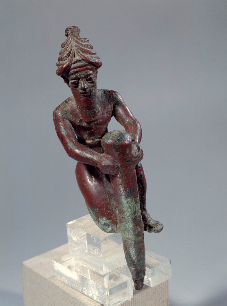 Mesopotamien: Kupferfundamentfigur, die den Gott darstellt, der einen Nagel drückt von Mesopotamian Mesopotamian