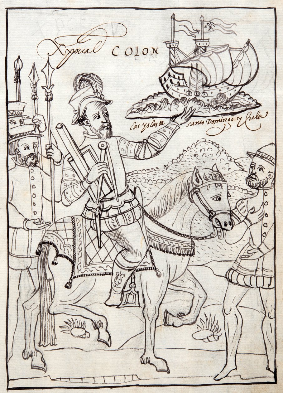 MS Hunter 242 f.247r Christoph Kolumbus, Illustration aus der Historia de Tlaxcala von Diego Muñoz Camargo von Mexican School