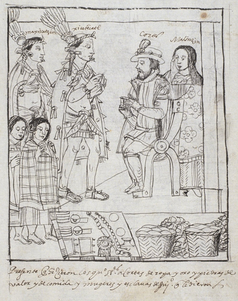 Montezuma trifft Cortez, aus Historia de Tlaxcala von Diego Muñoz Camargo von Mexican School