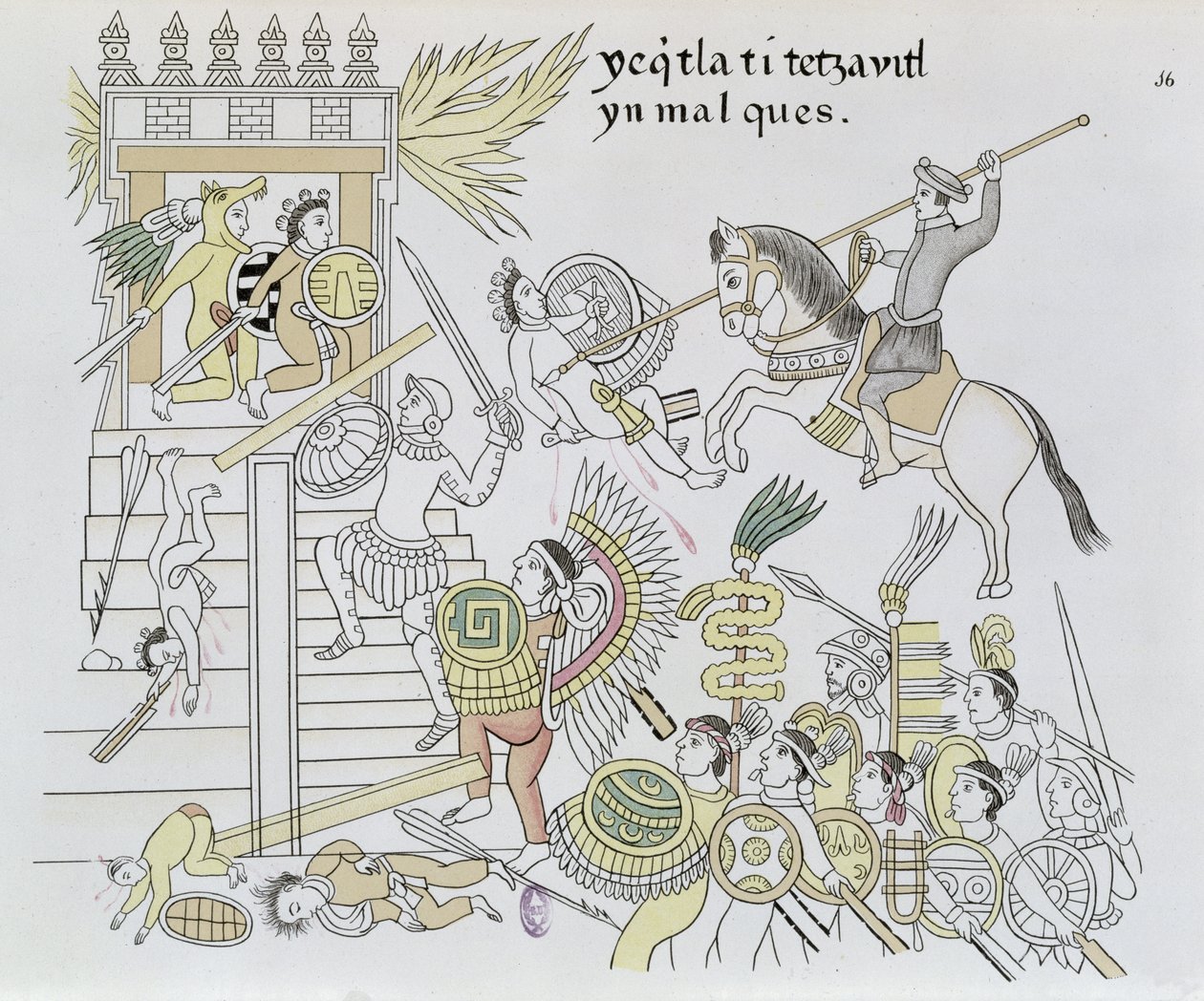 Das Verbrennen der Idole durch Hernán Cortés, Illustration aus einer Faksimile einer mexikanischen indianischen Bildgeschichte Lienzo de Tlaxcala, ca. 1550, 1892 von Mexican School