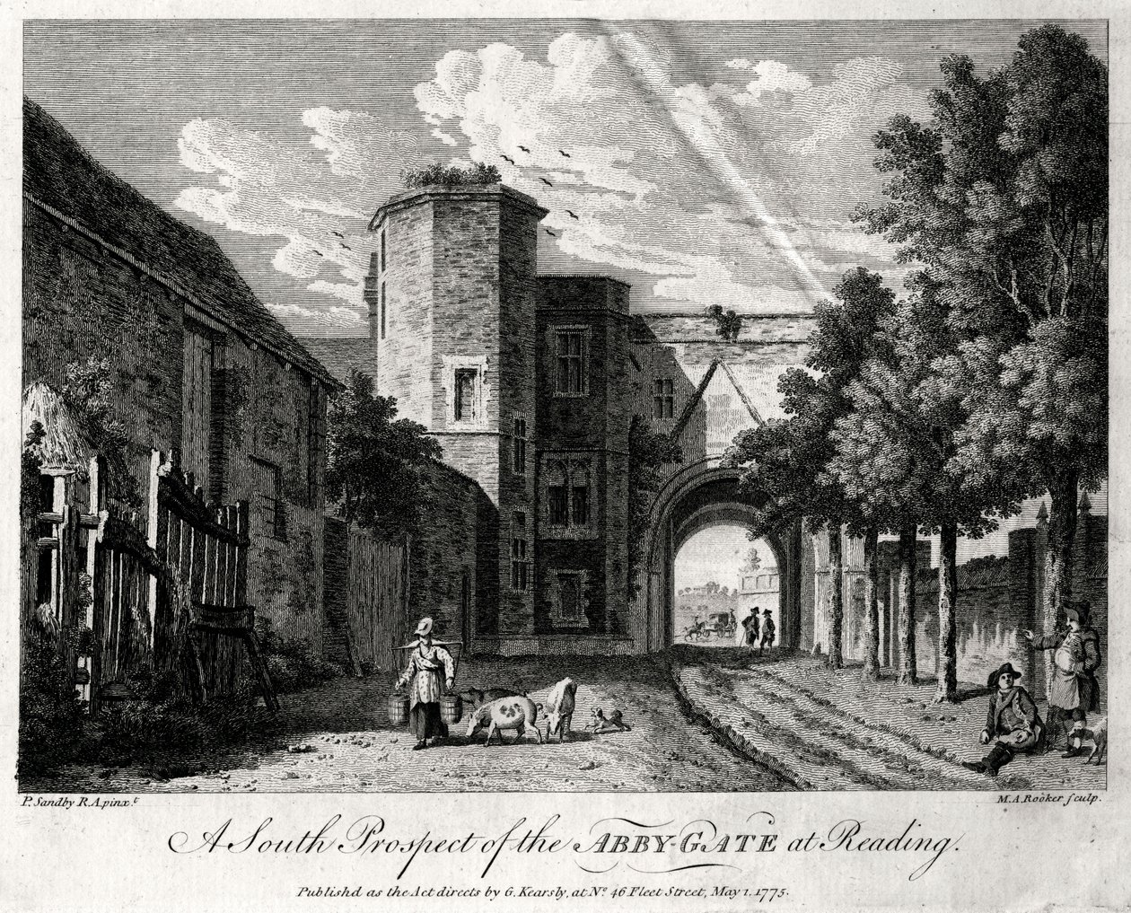 Eine Südansicht des Abteitors in Reading, Berkshire, 1775 von Michael Angelo Rooker