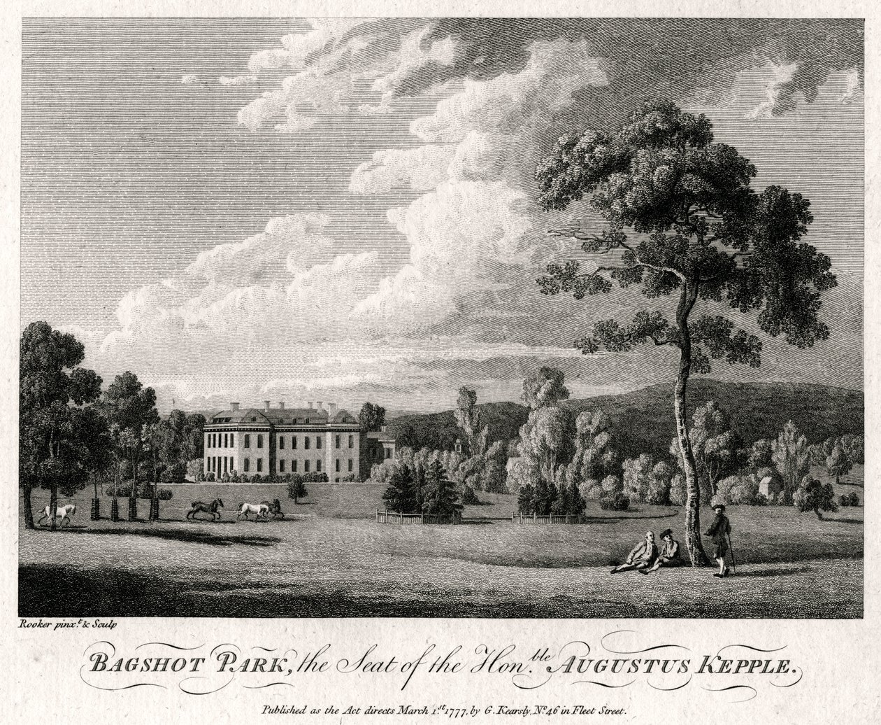 Bagshot Park, der Sitz des Ehrenwerten Augustus Kepple, 1777 von Michael Angelo Rooker