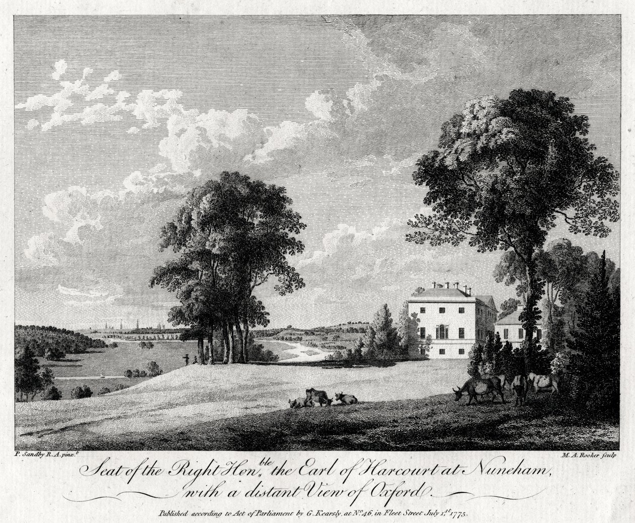 Sitz des hochverehrten Earl of Harcourt in Nuneham, mit einem entfernten Blick auf Oxford, 1775 von Michael Angelo Rooker