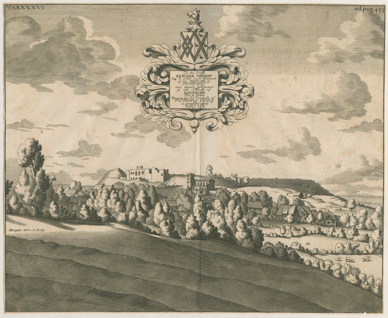 Tutbury Schloss - Fernansicht: Kupferstich, undatiert [ca. 1686] von Michael Burghers