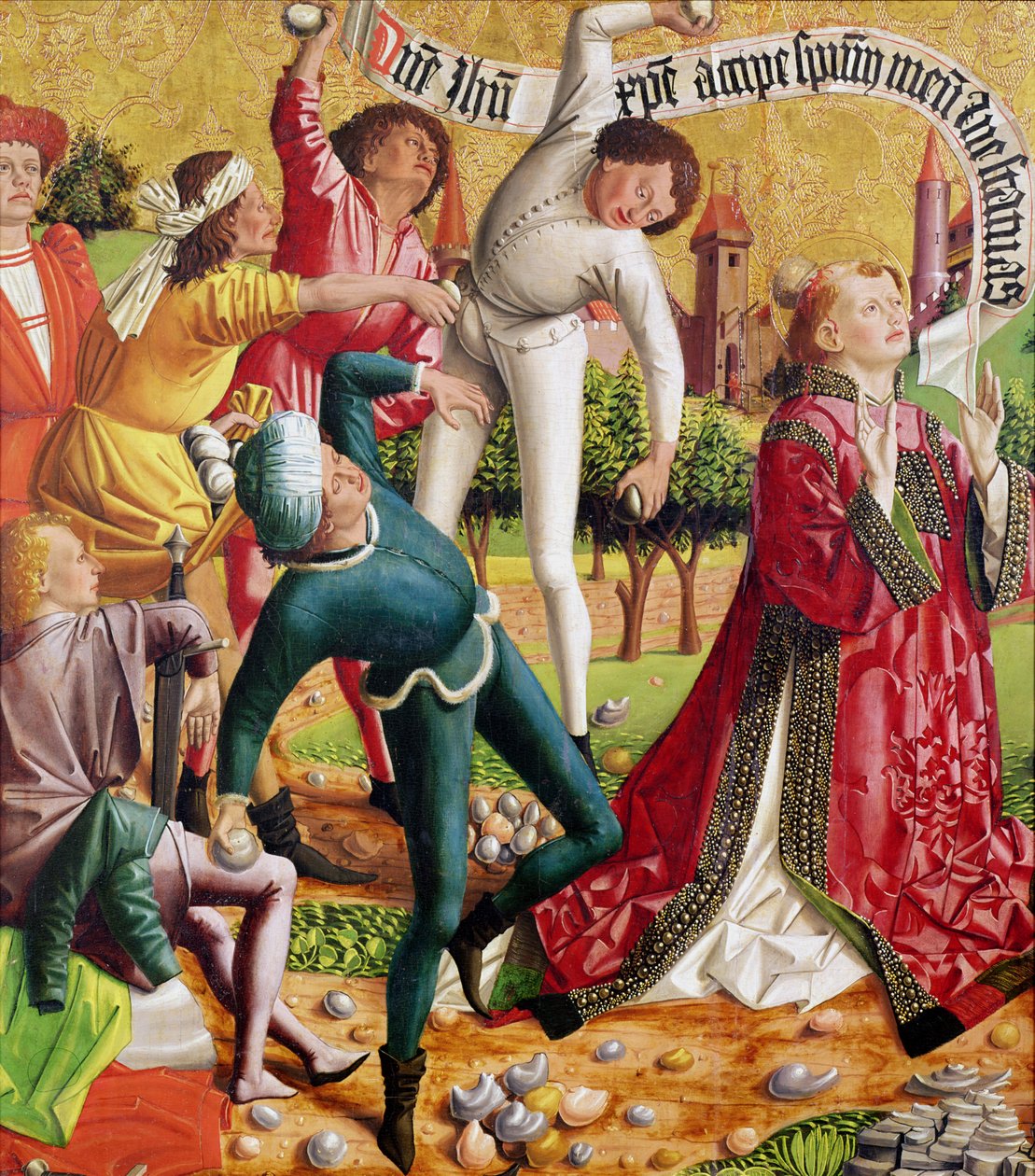 Die Steinigung des Heiligen Stephanus, aus dem Altarbild des Heiligen Stephanus, c.1470 von Michael Pacher