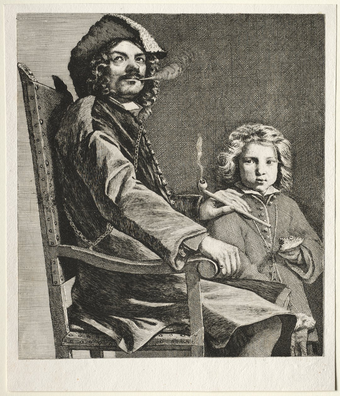 Mann raucht Pfeife und kleiner Junge von Michael Sweerts