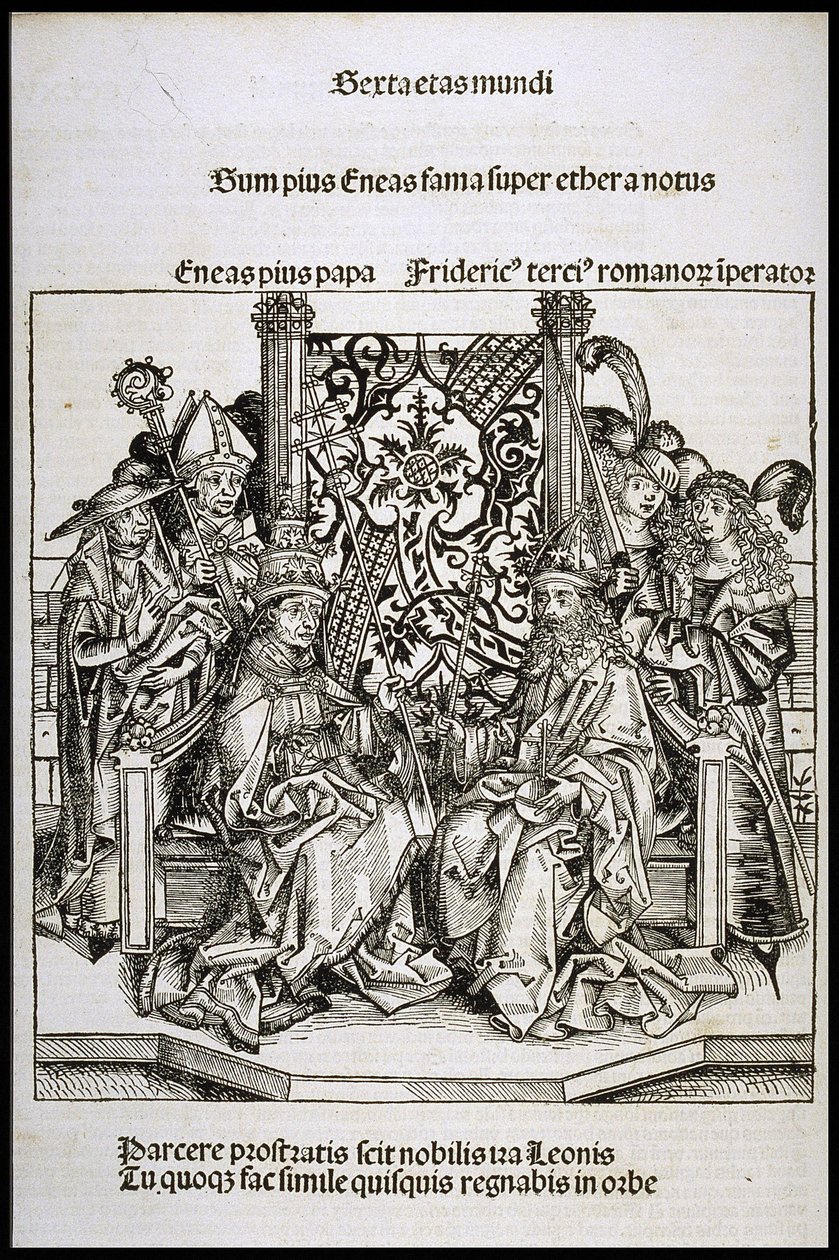 Treffen zwischen Papst Pius II. und Friedrich III., Kaiser von Deutschland, um 1493 von Michael Wolgemut