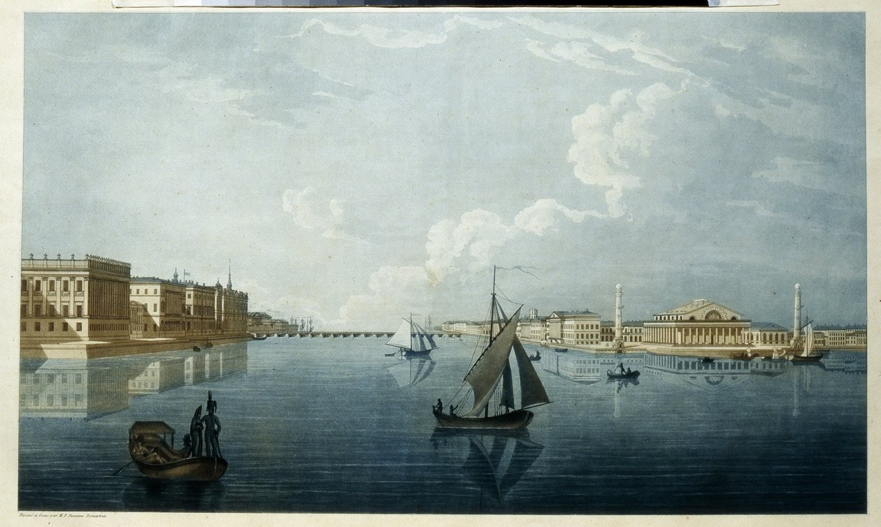 Die Börse und der Marmorpalast (oder Konstantinpalast) in Sankt Petersburg von Michel Francois Damam Demartrait
