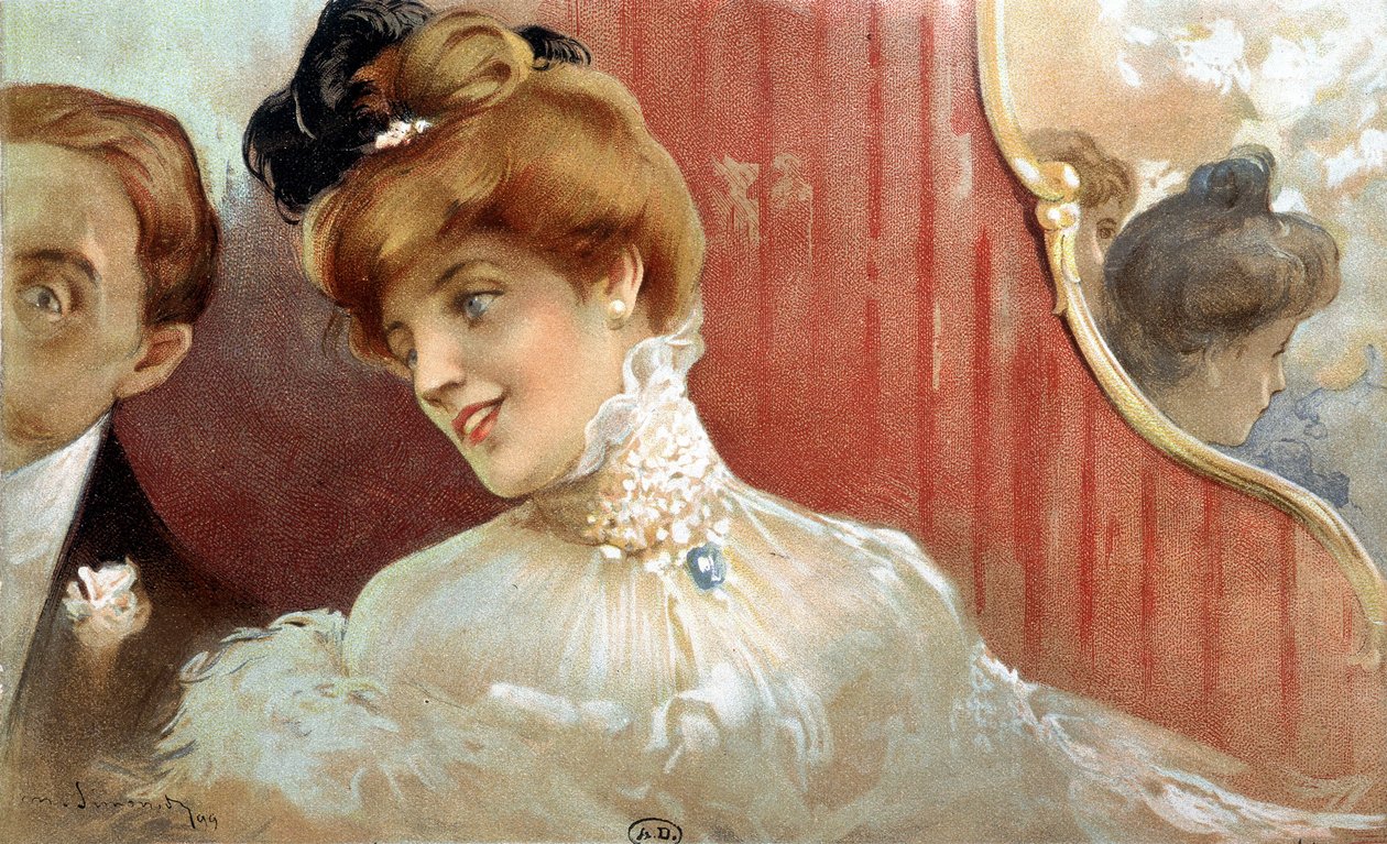 Frau beim Konzert - Chromolithographie von Simonidy von Michel Simonidy