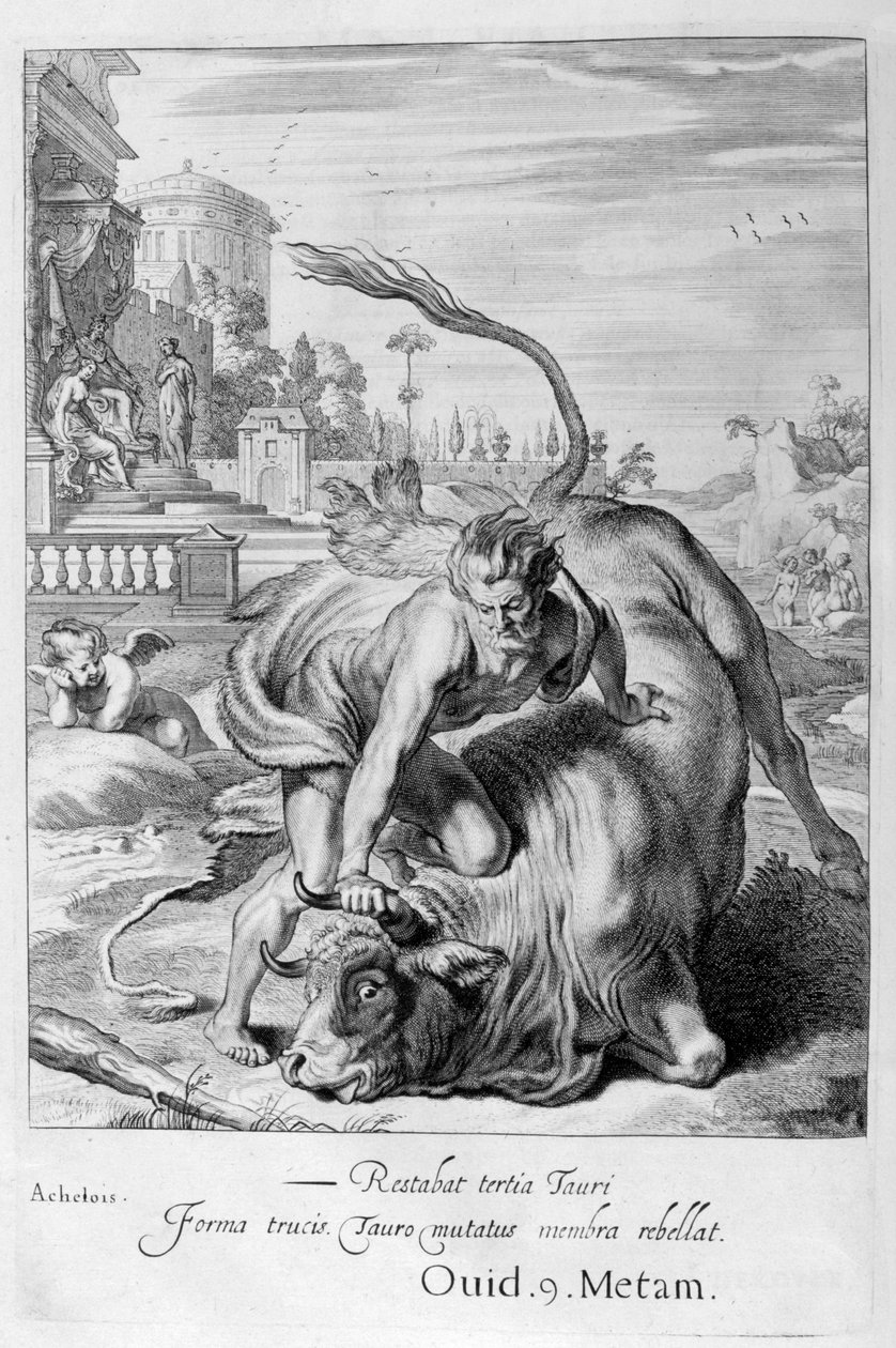 Achelous in Gestalt eines Stiers wird von Herkules besiegt von Michel de Marolles
