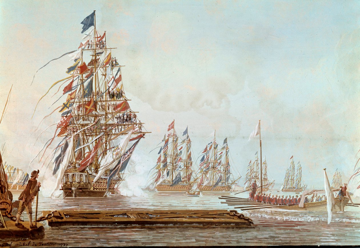 Das Bollwerkflügel, Fest in Toulon für den Comte de Provence im Juli 1777 im Hafen von Toulon von Michel de Toulon