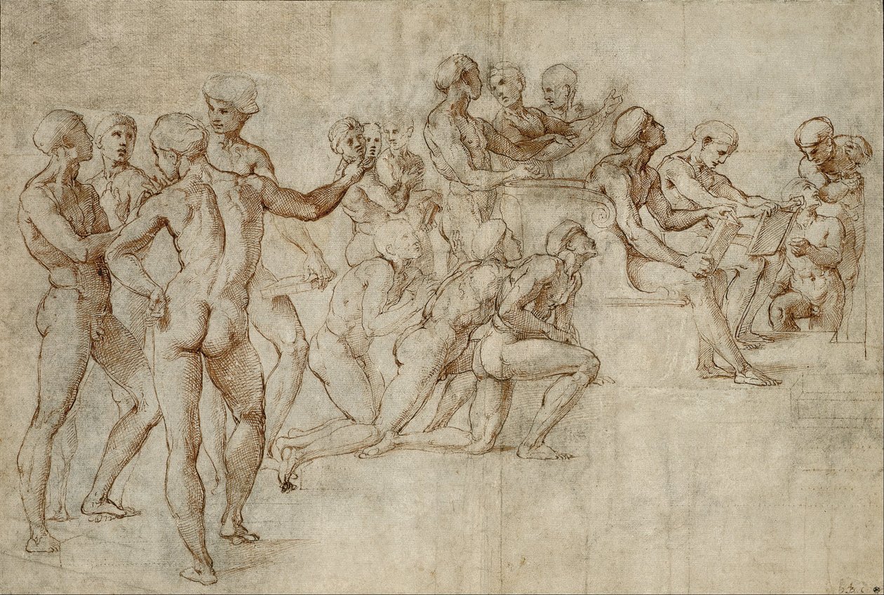 Skizze für den unteren linken Teil der Disputa von Michelangelo Buonarroti