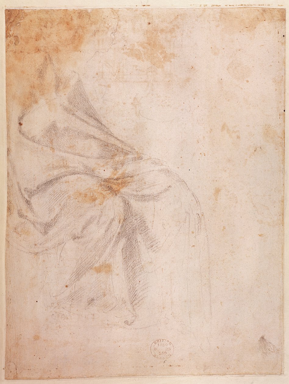 Studie der Draperie (Schwarze Kreide auf Papier) c.1516 (verso) von Michelangelo Buonarroti