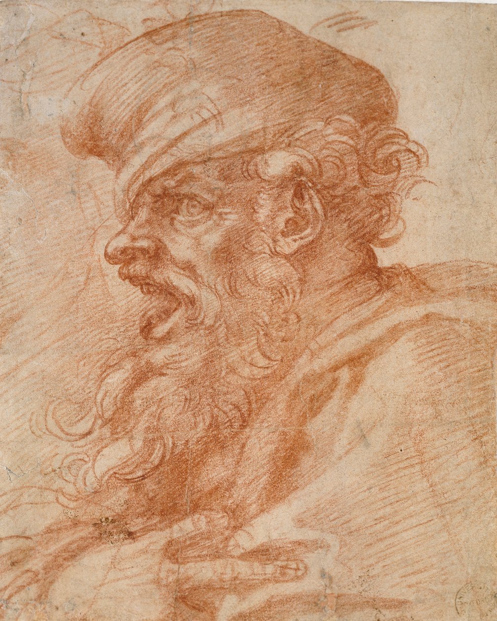 Kopf eines bärtigen Mannes, der schreit, 16. Jahrhundert von Michelangelo Buonarroti