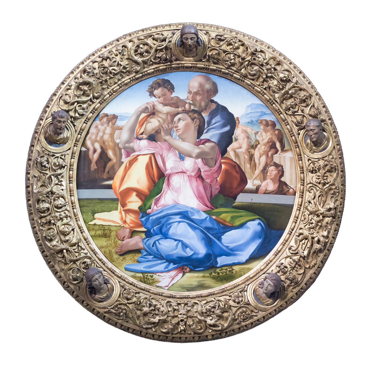 Heilige Familie mit dem jungen Johannes dem Täufer, bekannt als "Doni Tondo" von Michelangelo Buonarroti