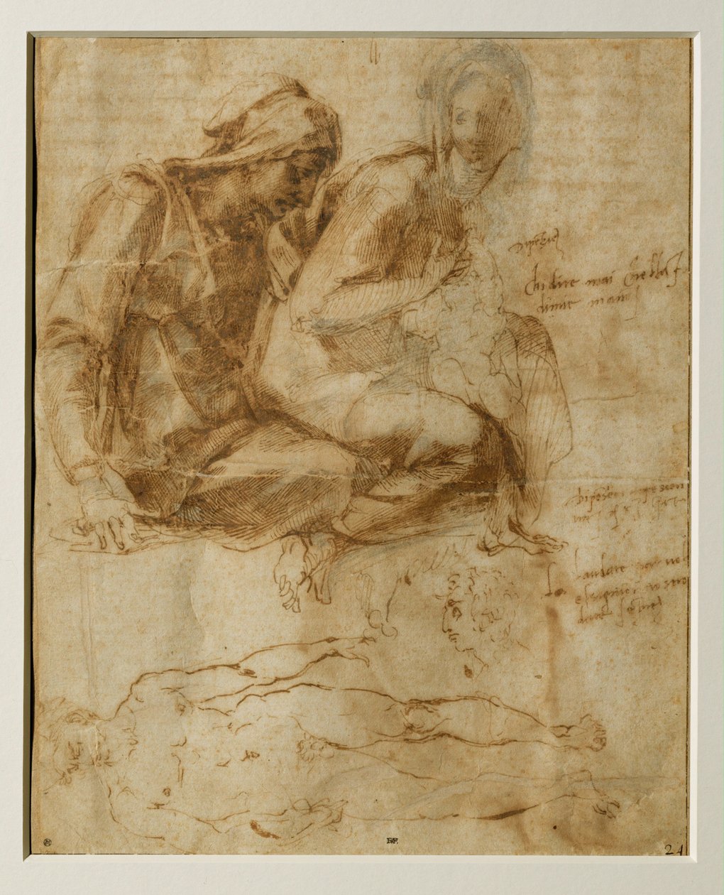 Die Jungfrau, das Kind und die heilige Anna, ein männlicher Akt von Michelangelo Buonarroti
