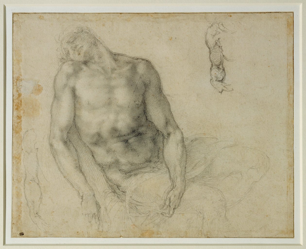 Der tote Christus und zwei Wiederholungen des rechten Arms von Michelangelo Buonarroti