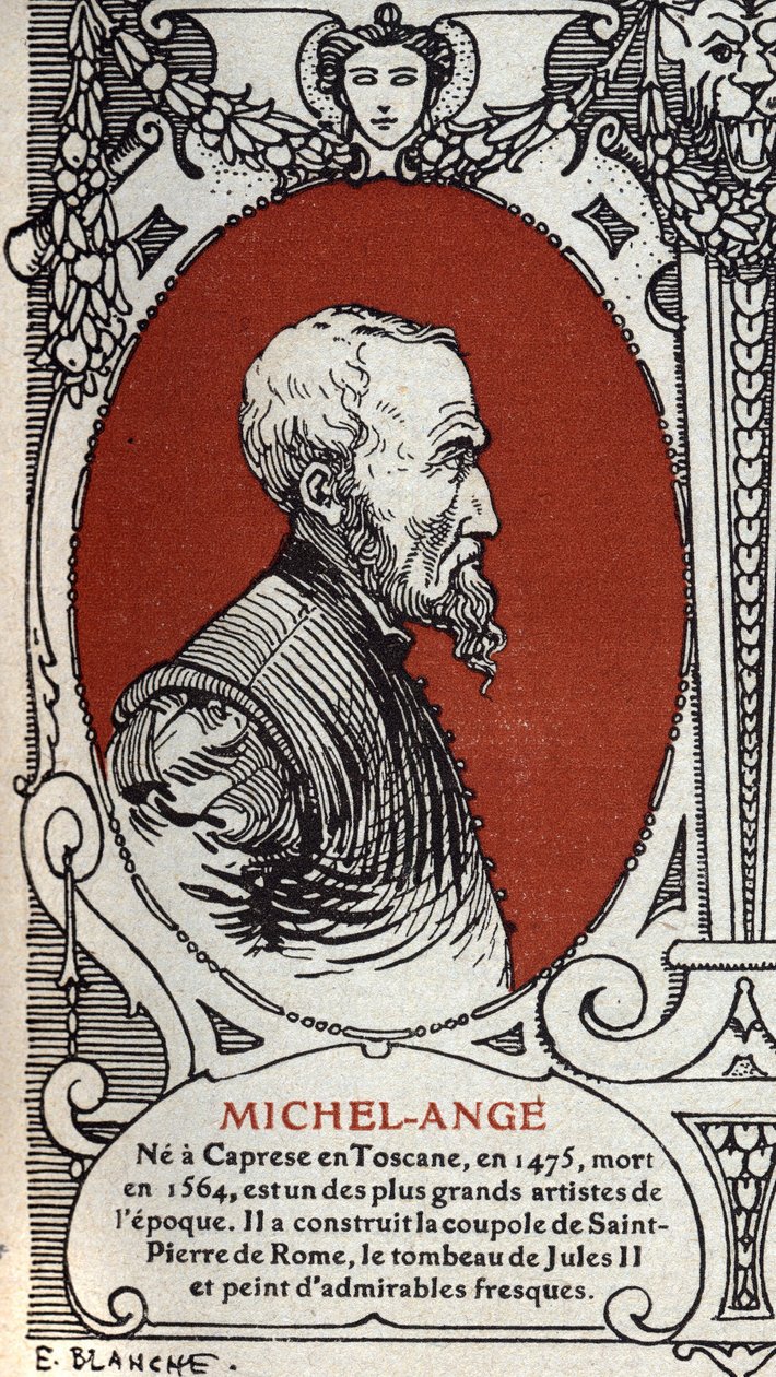Porträt des italienischen Renaissance-Malers Michelangelo Buonarroti, genannt Michelangelo von Michelangelo Buonarroti