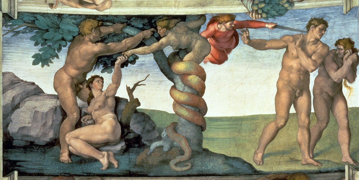 Sixtinische Kapelle Decke (1508-12): Der Sündenfall von Michelangelo Buonarroti