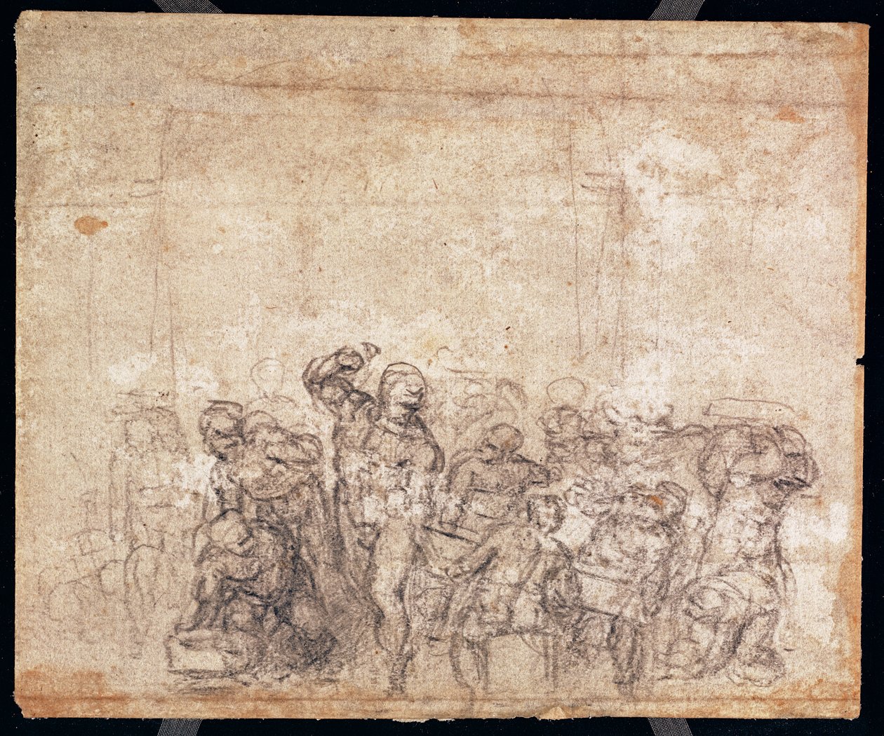 Studie von Figuren für eine Erzählungsszene (Schwarzkreide auf Papier) (verso) von Michelangelo Buonarroti
