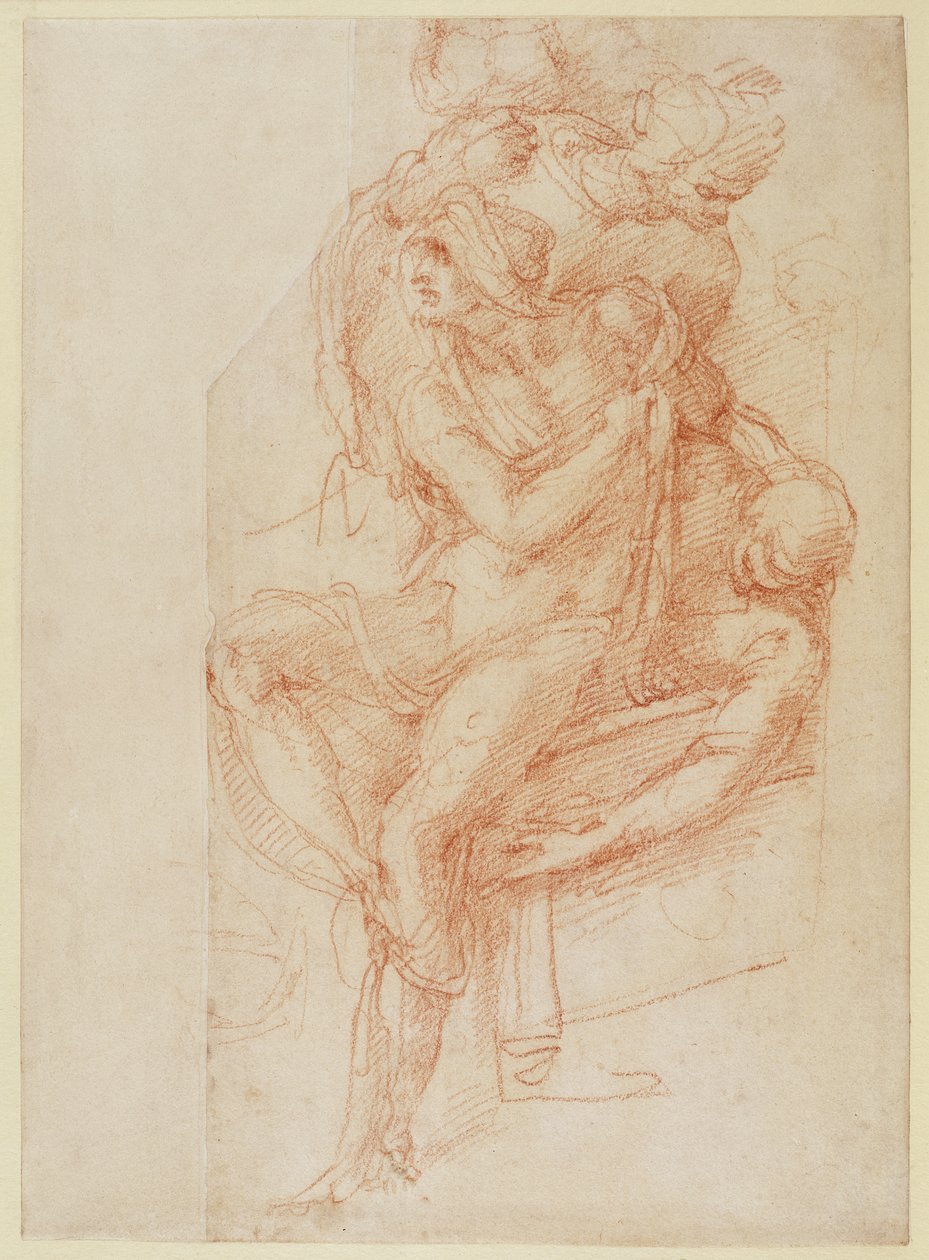 Studie von Lazarus und zwei Begleitfiguren (rote Kreide auf Papier) von Michelangelo Buonarroti
