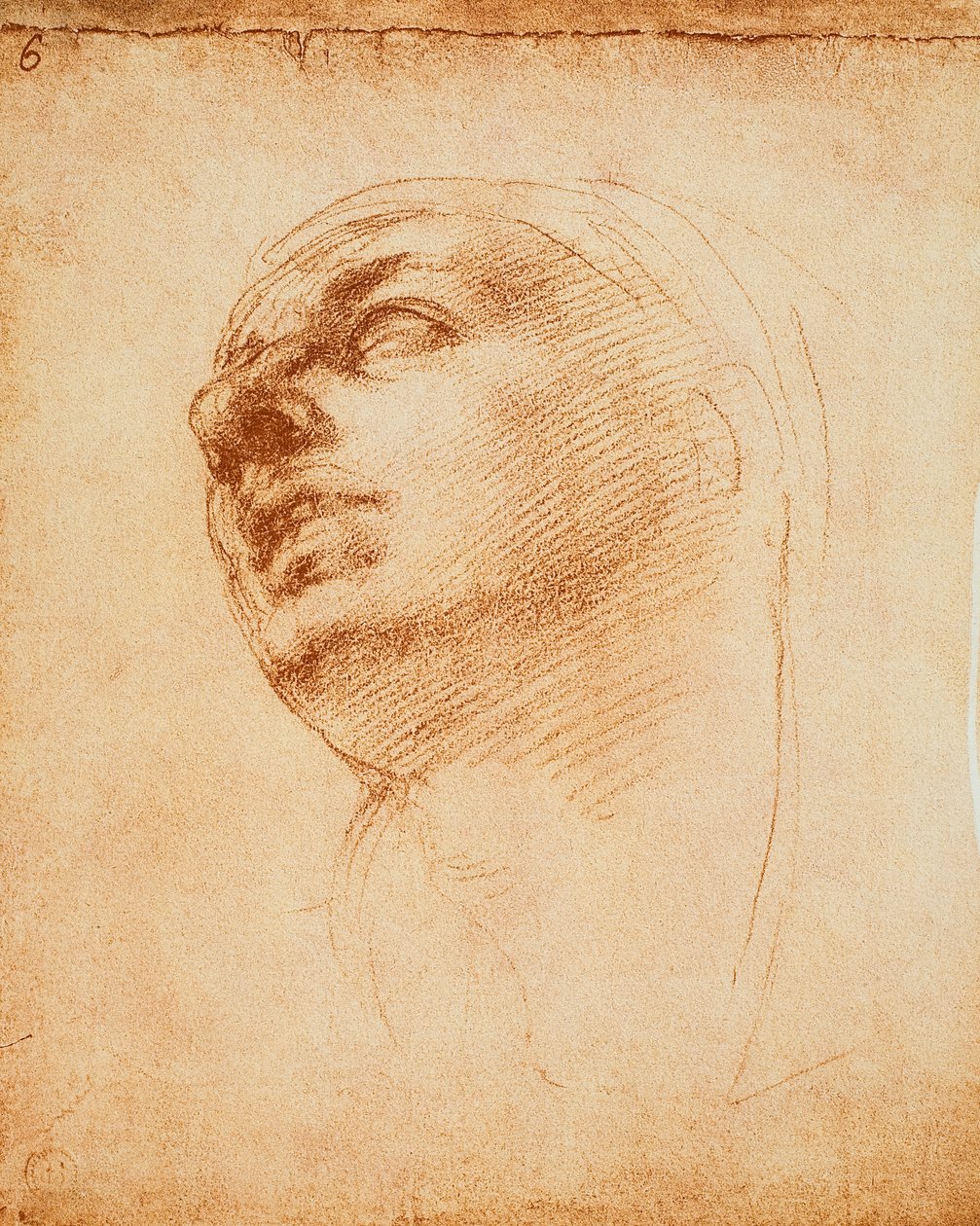 Studie eines Gesichts, Zeichnung von Michelangelo. Casa Buonarroti, Florenz von Michelangelo Buonarroti