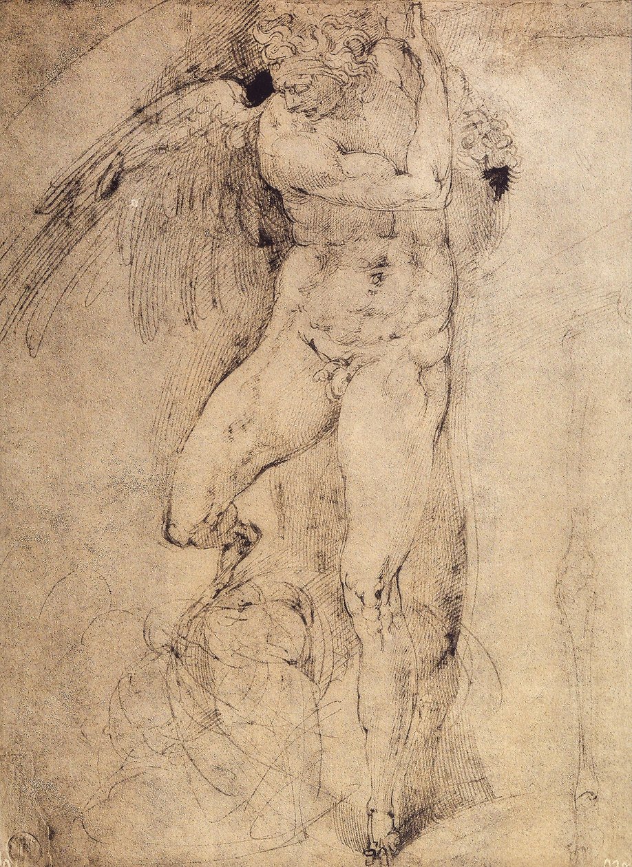 Studie eines Engels für das Jüngste Gericht: Zeichnung von Michelangelo. Casa Buonarroti, Florenz von Michelangelo Buonarroti