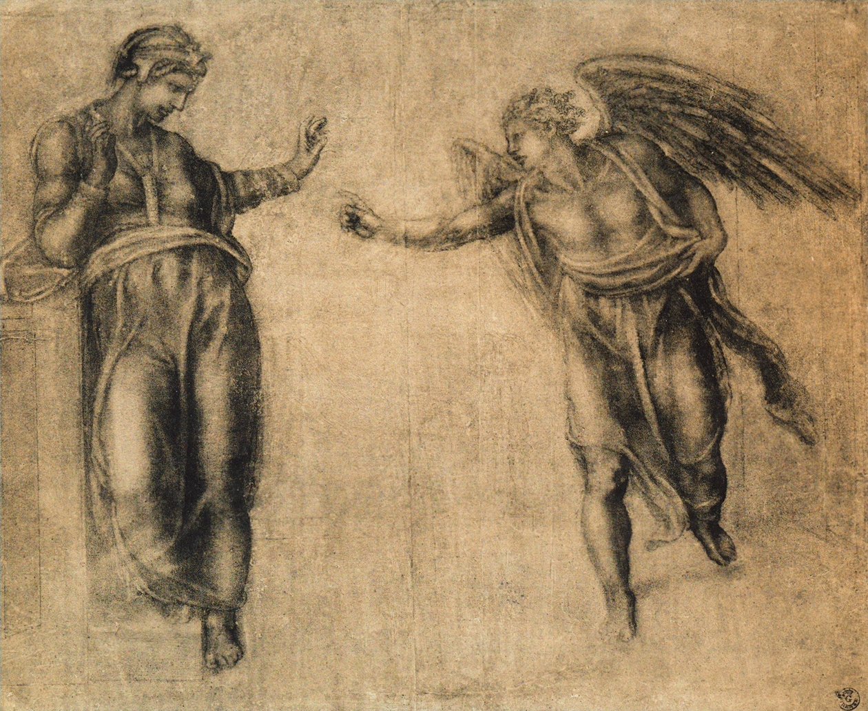 Die Verkündigung, Zeichnung von Michelangelo. Gabinetto dei Disegni e delle Stampe, Uffizien, Florenz von Michelangelo Buonarroti