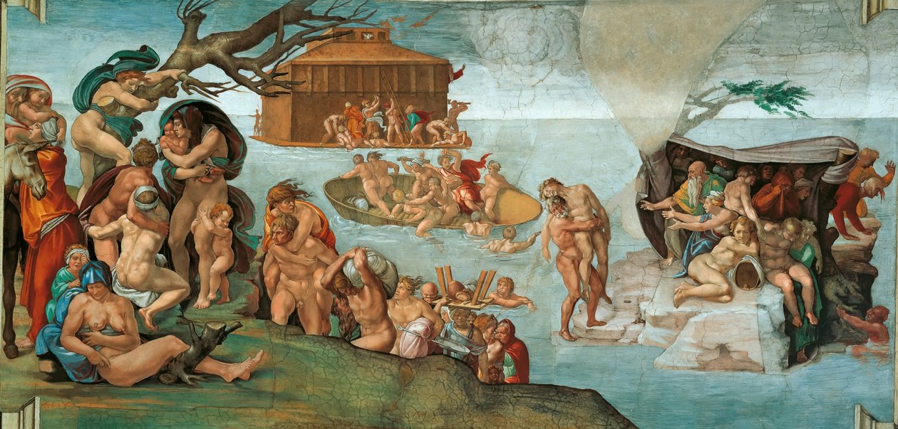 Die Sintflut, Sixtinische Kapelle Decke im Vatikan, 1508-1512 von Michelangelo Buonarroti