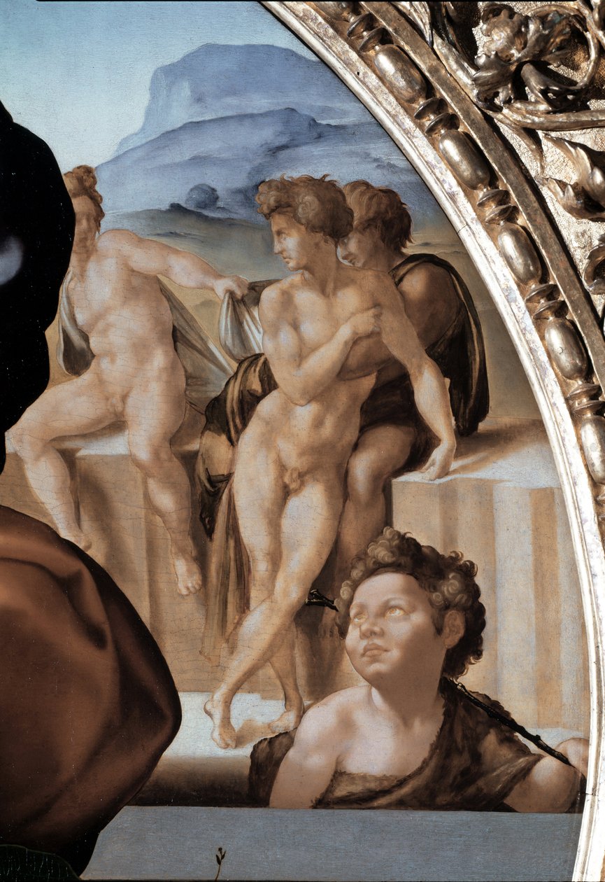 Tondo Doni: Die Heilige Familie mit dem kleinen Johannes dem Täufer (Detail) von Michelangelo Buonarroti