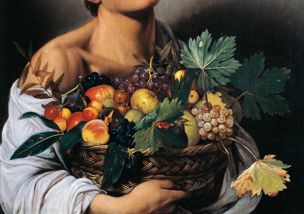 Junge mit einem Korb voller Obst (Detail) von Michelangelo Merisi da Caravaggio