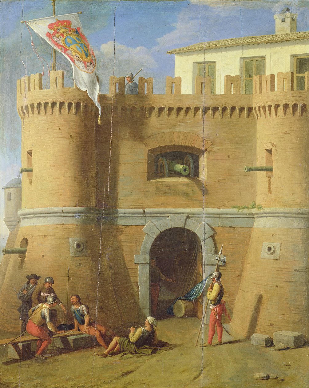Soldaten vor einer befestigten Burg von Michele Giambono
