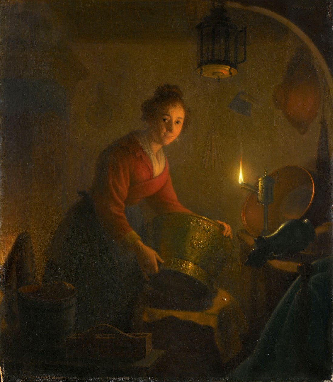 Frau in einer Küche bei Kerzenlicht, ca. 1830 von Michiel Versteegh