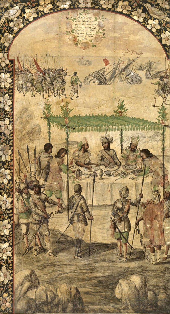 Befiehlt die Zerstörung der Schiffe und trifft die Botschafter von Montezuma im Jahr 1520 - Die Eroberung Mexikos durch Hernan Cortes von Miguel and Juan Gonzalez