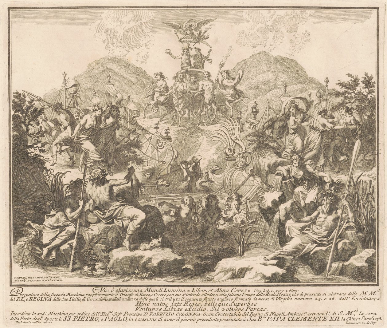 Die zweite Maschine für die Chinea von 1738: Der Triumph von Bacchus und Ceres von Miguel de Sorellò, after Carl Marcus Tuscher