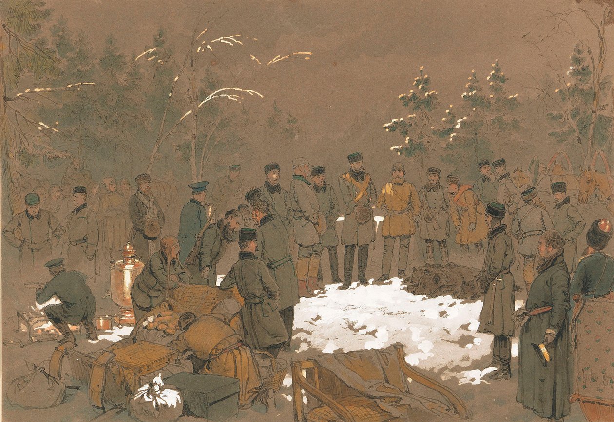 Die Bärenjagd von Zar Alexander II., 1872 von Mihaly von Zichy