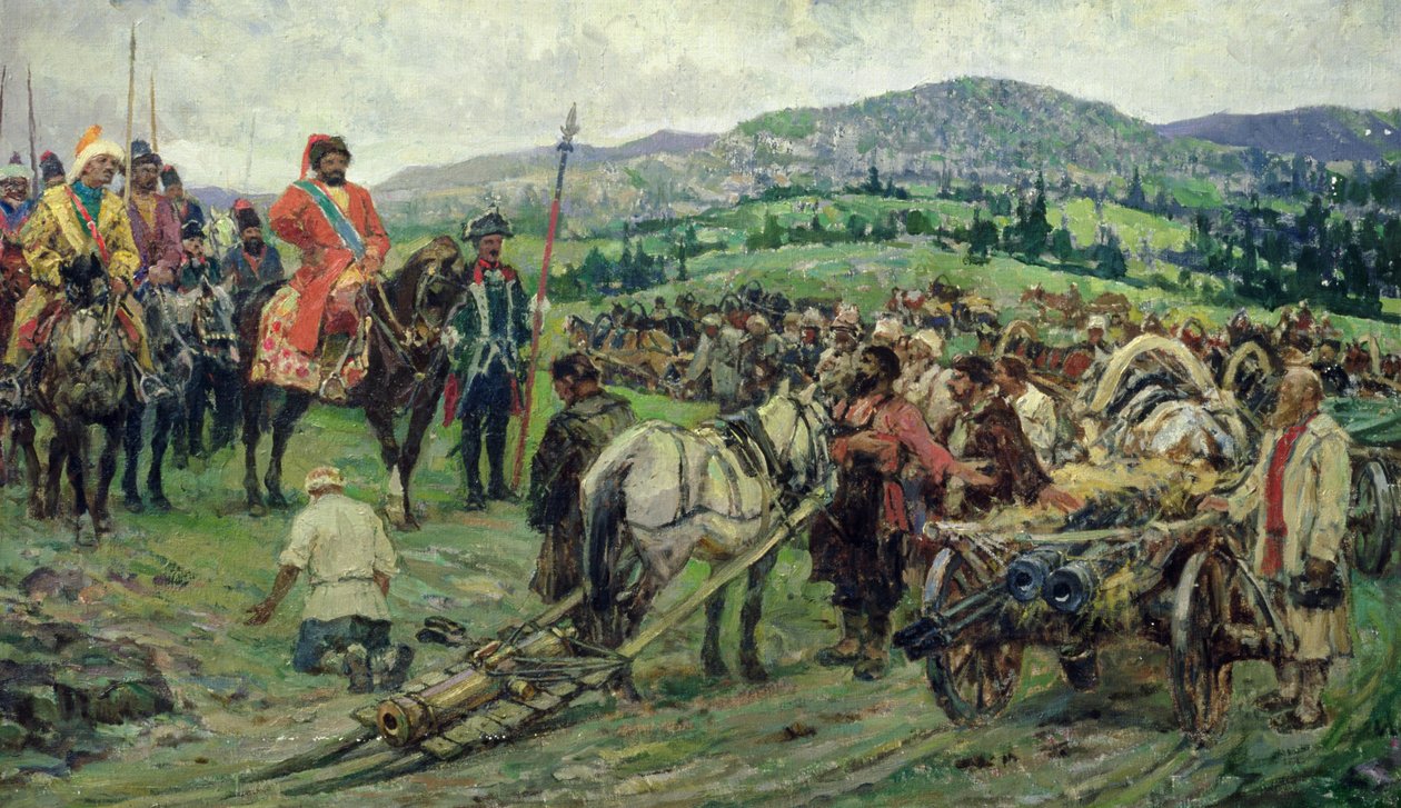 Unterstützung des Anführers des Bauernaufstands, Emelyan Pugachev, im Ural von Mikhail Ivanovich Avilov