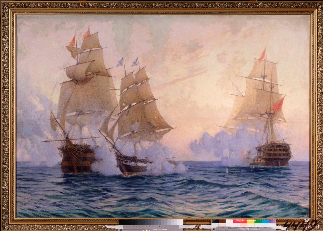 Der Schoner Mercury kämpft gegen zwei türkische Schiffe, 14. Mai 1829 von Mikhail Stepanovich Tkatchenko