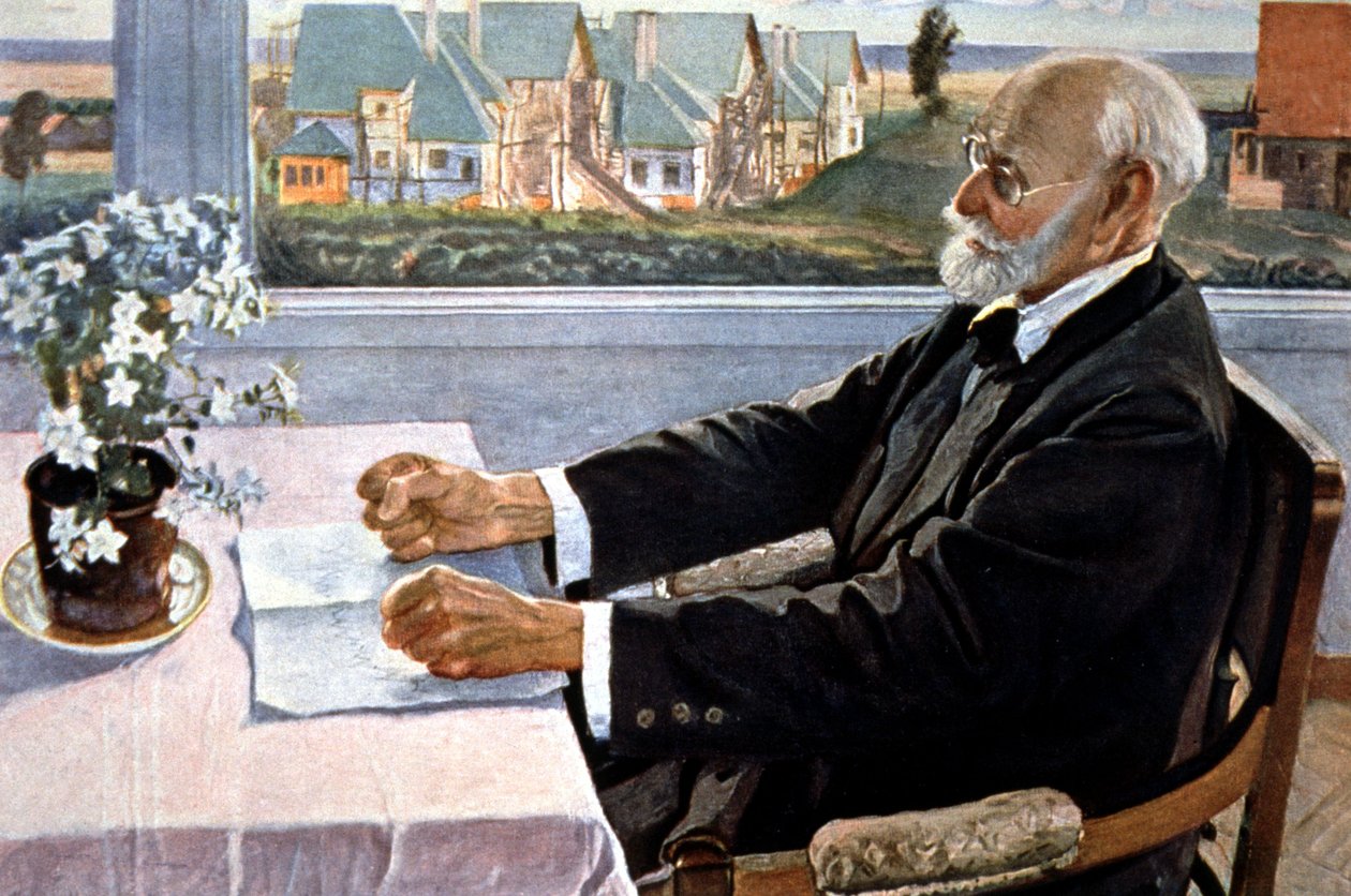 Iwan Pawlow in seinem Haus, nahe Sankt Petersburg von Mikhail Vasilievich Nesterov