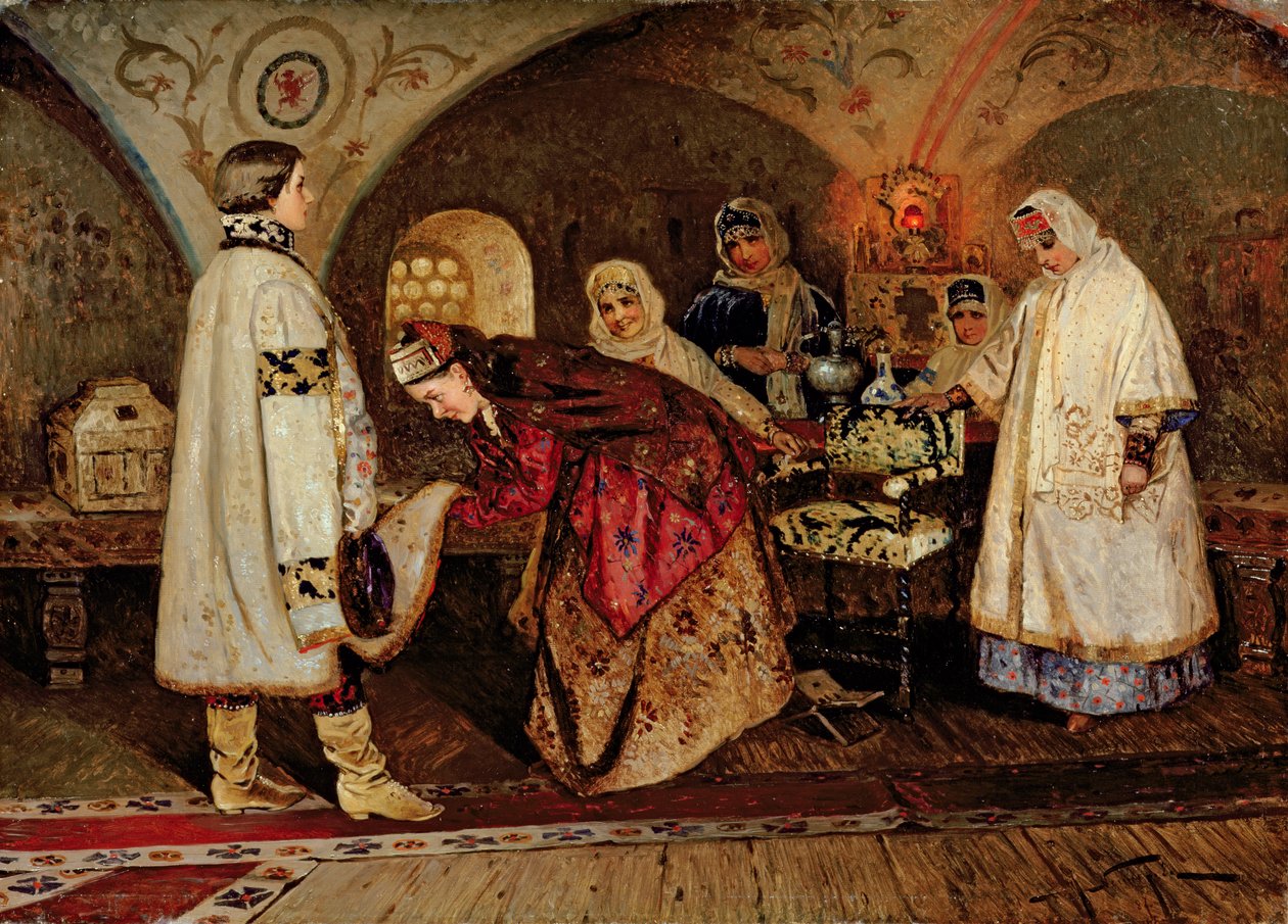 Zar Alexei Michailowitsch (1629-76) trifft seine Braut, Maria Miloslavsky, 1887 von Mikhail Vasilievich Nesterov