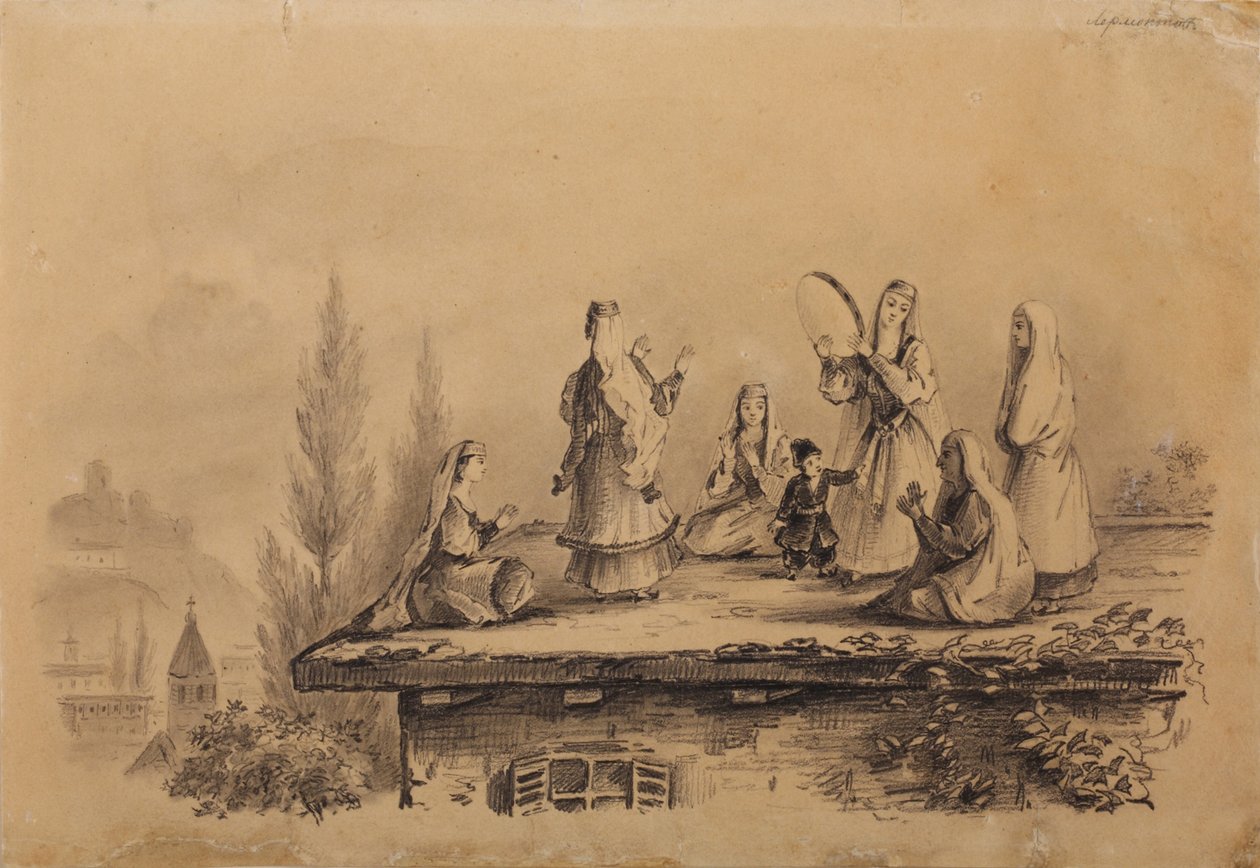 Georgische Frauen auf dem Dach Lezghinka, 1837 von Mikhail Yuryevich Lermontov