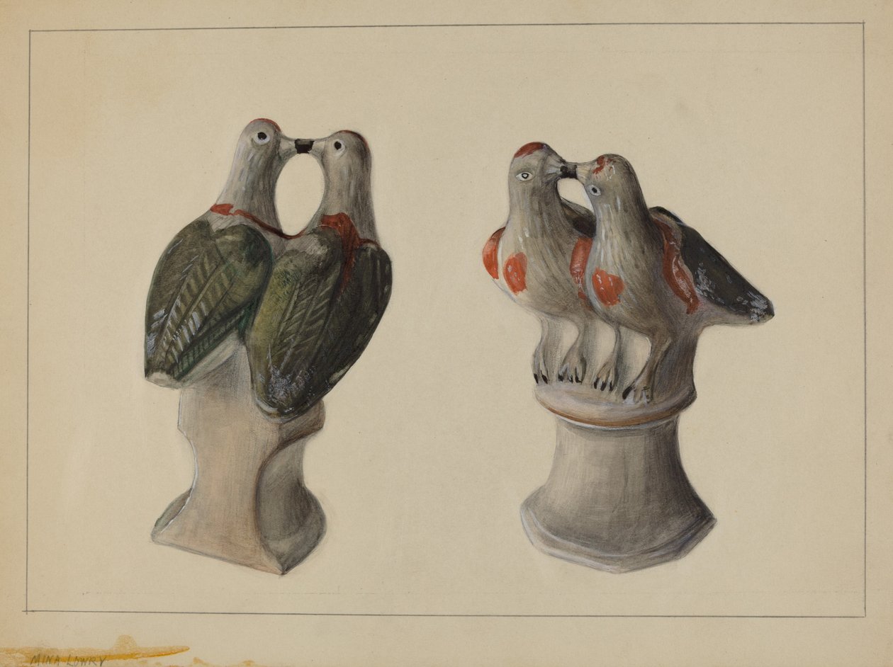 Kreide-Liebesvögel, um 1937 von Mina Lowry