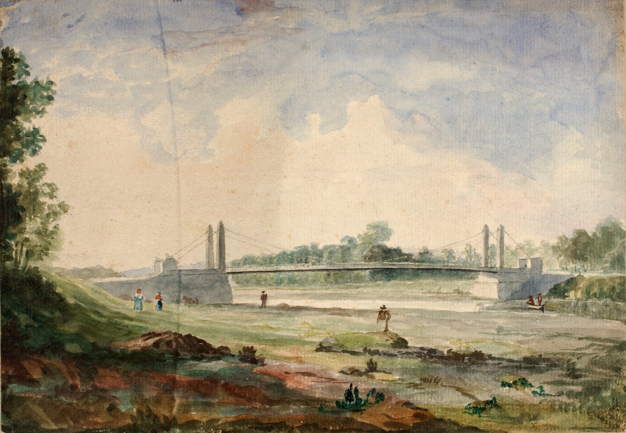 Hängebrücke über den Arno, nahe den Cascine, Florenz, 19. Jahrhundert von Miner Kilbourne Kellogg