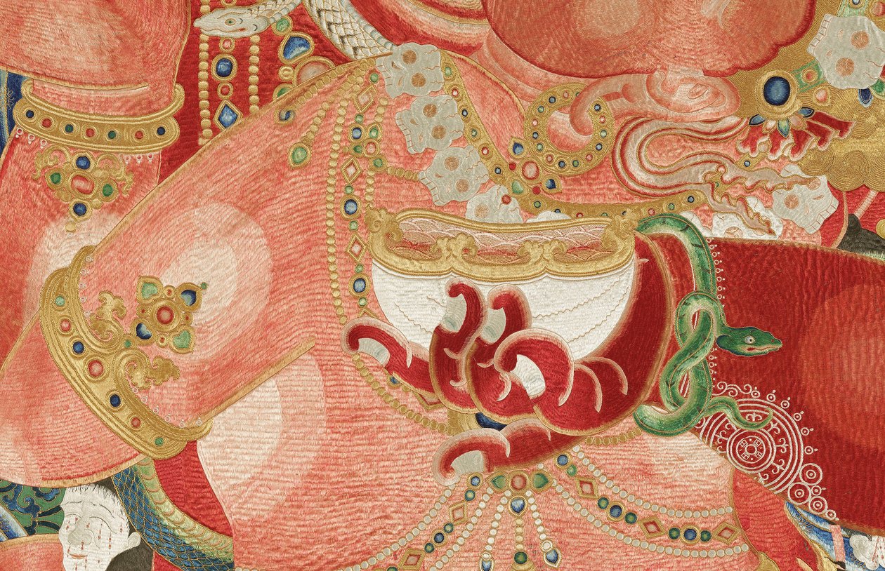 Detail der kaiserlichen bestickten Seiden-Thangka von Ming Dynasty Chinese School