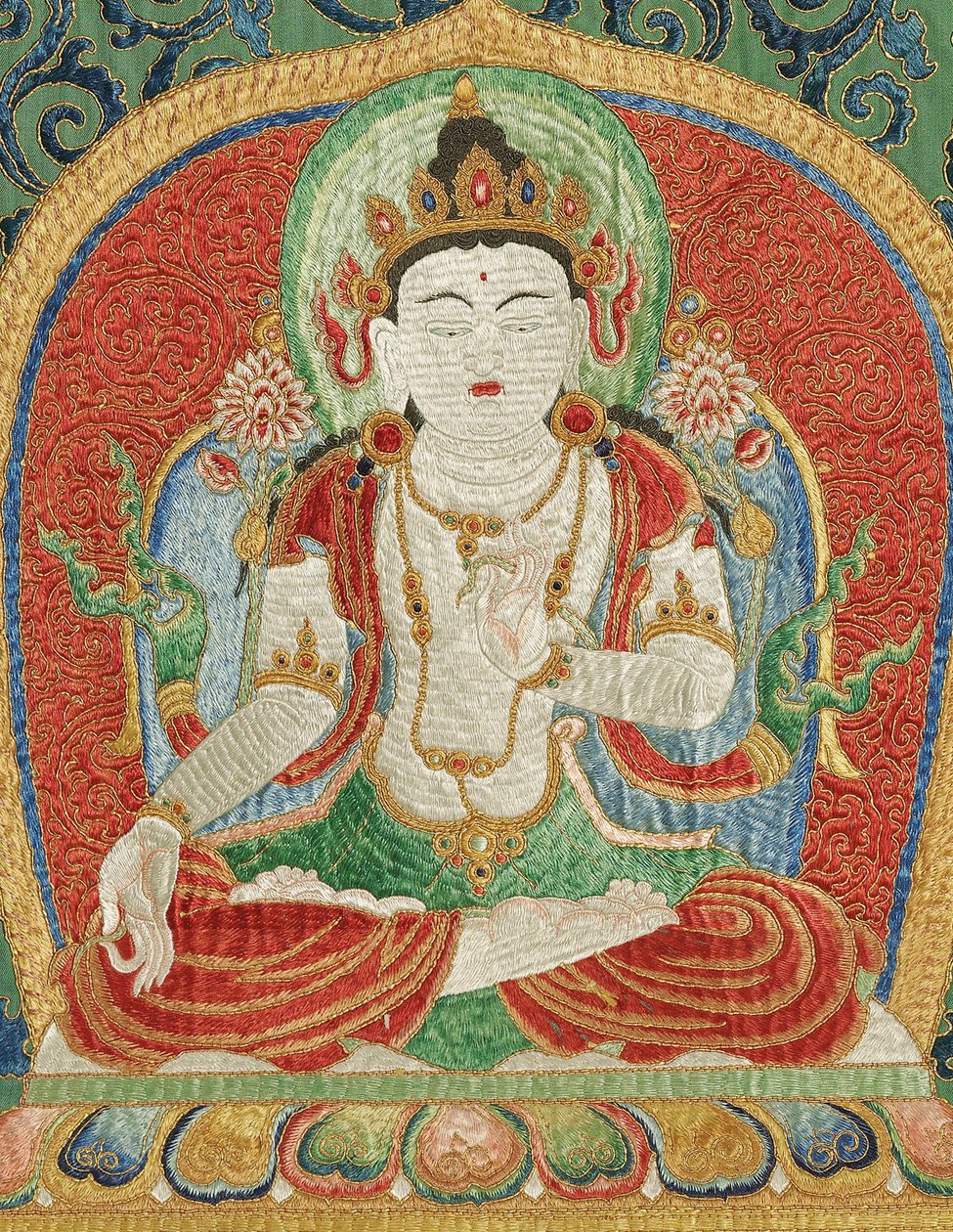 Detail der kaiserlichen bestickten Seiden-Thangka von Ming Dynasty Chinese School
